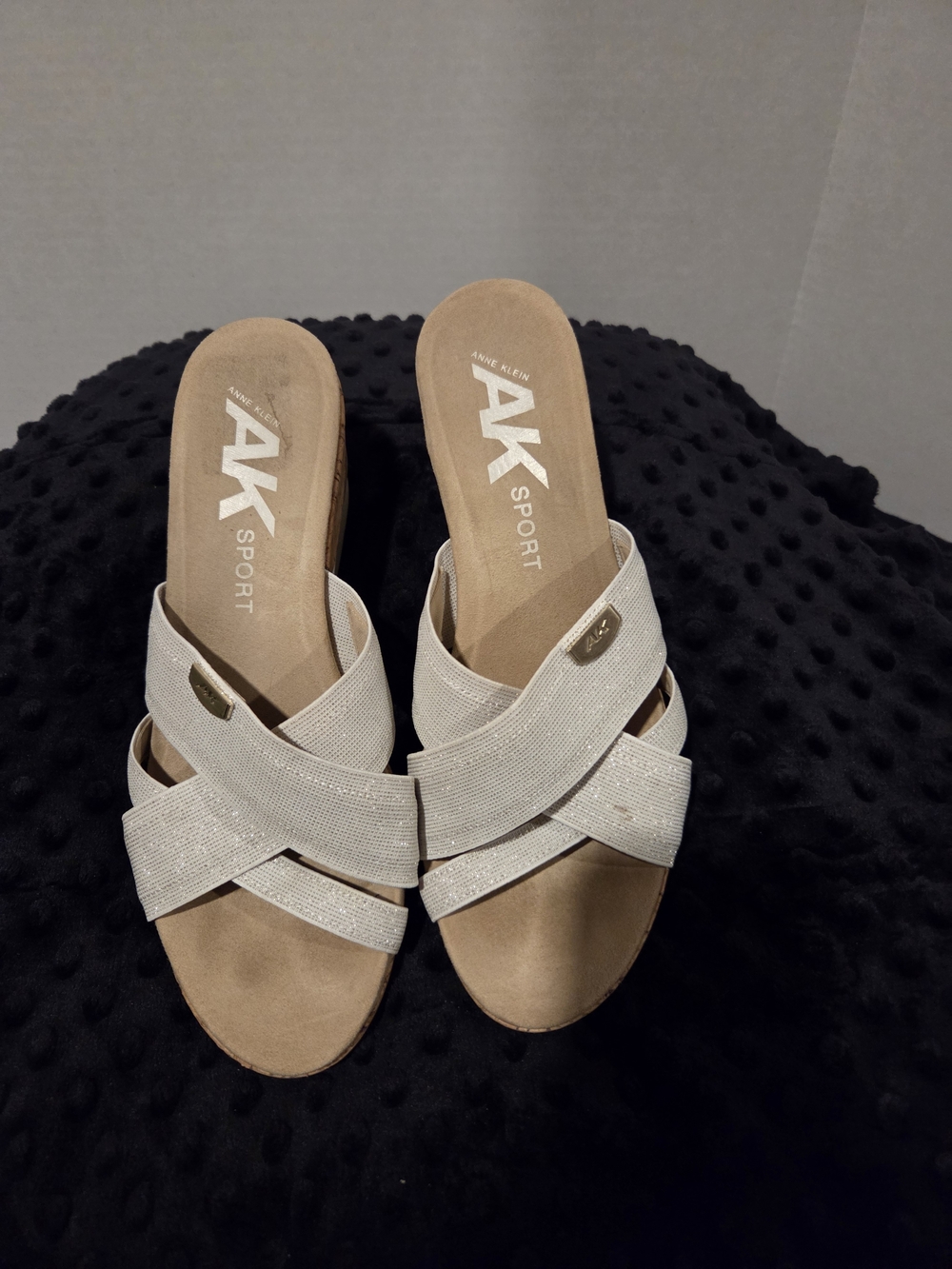 Anne Klein AK Sport Women's White Crisscross Slide Sandals